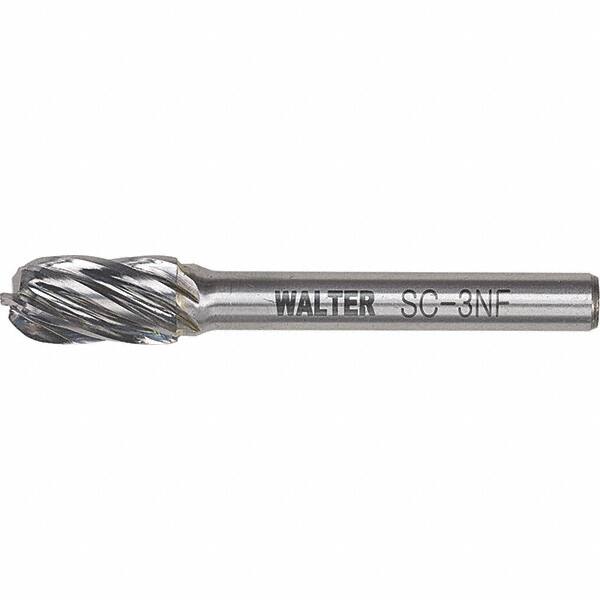 WALTER Surface Technologies - 1/4" Cut Diam, 1/4" Shank Diam, Cylinder Ball End Head Double Cut Burr - Carbide, 5/8" LOC - Americas Industrial Supply
