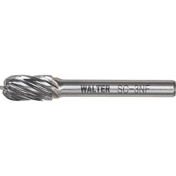 WALTER Surface Technologies - 1/2" Cut Diam, 1/4" Shank Diam, Cylinder Ball End Head Double Cut Burr - Carbide, 1" LOC - Americas Industrial Supply