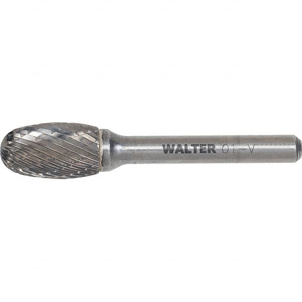 WALTER Surface Technologies - 1/2" Cut Diam, 1/4" Shank Diam, Egg Head Double Cut Burr - Carbide, 7/8" LOC - Americas Industrial Supply