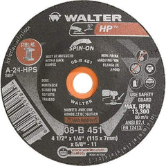 WALTER Surface Technologies - 24 Grit, 4-1/2" Wheel Diam, 1/4" Wheel Thickness, Type 28 Depressed Center Wheel - Aluminum Oxide, Resinoid Bond, 13,300 Max RPM - Americas Industrial Supply