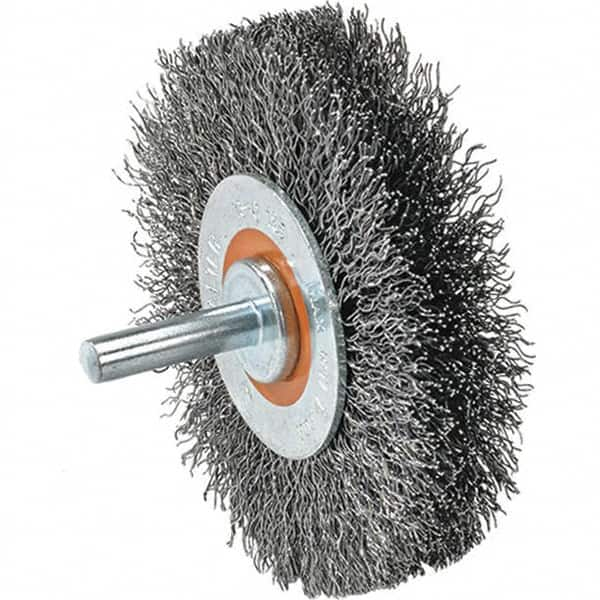 WALTER Surface Technologies - 1-3/8" OD, 1/4" Shank Diam, Crimped Stainless Steel Wheel Brush - 1/4" Face Width, 0.008" Filament Diam, 25,000 RPM - Americas Industrial Supply