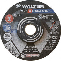 WALTER Surface Technologies - 16 Grit, 5" Wheel Diam, 1/4" Wheel Thickness, 7/8" Arbor Hole, Type 27 Depressed Center Wheel - Aluminum Oxide, Resinoid Bond, 12,200 Max RPM - Americas Industrial Supply