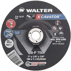 WALTER Surface Technologies - 16 Grit, 7" Wheel Diam, 1/4" Wheel Thickness, Type 27 Depressed Center Wheel - Aluminum Oxide, Resinoid Bond, 8,600 Max RPM - Americas Industrial Supply
