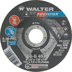 WALTER Surface Technologies - 36 Grit, 4-1/2" Wheel Diam, 1/8" Wheel Thickness, 7/8" Arbor Hole, Type 27 Depressed Center Wheel - Aluminum Oxide/Silicon Carbide Blend, Resinoid Bond, 13,300 Max RPM, Compatible with Angle Grinder - Americas Industrial Supply