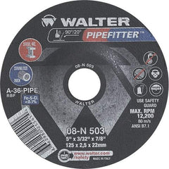 WALTER Surface Technologies - 36 Grit, 5" Wheel Diam, 3/32" Wheel Thickness, 7/8" Arbor Hole, Type 27 Depressed Center Wheel - Aluminum Oxide/Silicon Carbide Blend, Resinoid Bond, 12,200 Max RPM - Americas Industrial Supply