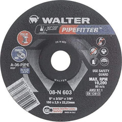 WALTER Surface Technologies - 36 Grit, 6" Wheel Diam, 3/32" Wheel Thickness, 7/8" Arbor Hole, Type 27 Depressed Center Wheel - Aluminum Oxide/Silicon Carbide Blend, Resinoid Bond, 10,200 Max RPM - Americas Industrial Supply