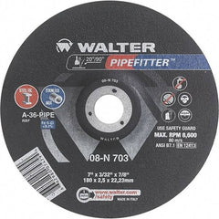 WALTER Surface Technologies - 36 Grit, 7" Wheel Diam, 3/32" Wheel Thickness, 7/8" Arbor Hole, Type 27 Depressed Center Wheel - Aluminum Oxide/Silicon Carbide Blend, Resinoid Bond, 8,600 Max RPM - Americas Industrial Supply