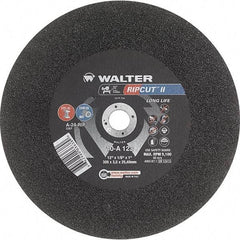 WALTER Surface Technologies - 12" 24 Grit Aluminum Oxide Cutoff Wheel - 1/8" Thick, 1" Arbor, 5,100 Max RPM, Use with Stationary Tools - Americas Industrial Supply