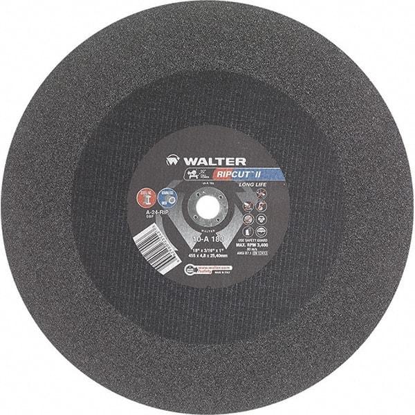 WALTER Surface Technologies - 18" 24 Grit Aluminum Oxide Cutoff Wheel - 3/16" Thick, 1" Arbor, 3,400 Max RPM, Use with Stationary Tools - Americas Industrial Supply
