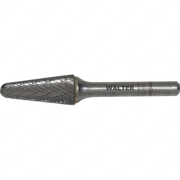 WALTER Surface Technologies - 3/8" Cut Diam, 1/4" Shank Diam, Cone Head Single Cut Burr - Carbide, 1-1/4" LOC - Americas Industrial Supply