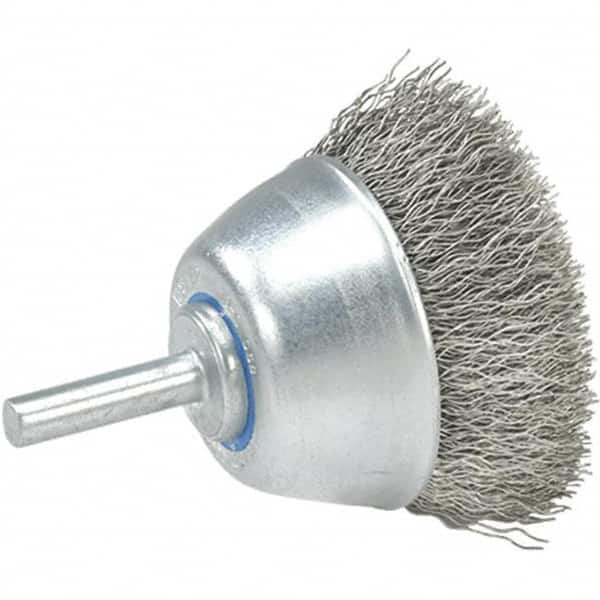 WALTER Surface Technologies - 2-3/8" Diam, 1/4" Shank Diam, Stainless Steel Fill Cup Brush - 0.0118 Wire Diam, 13,000 Max RPM - Americas Industrial Supply
