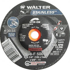 WALTER Surface Technologies - 30 Grit, 5" Wheel Diam, 1/4" Wheel Thickness, Type 27 Depressed Center Wheel - Aluminum Oxide, Resinoid Bond, 12,200 Max RPM - Americas Industrial Supply