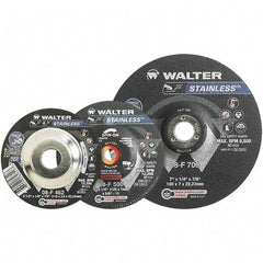 WALTER Surface Technologies - 30 Grit, 6" Wheel Diam, 1/8" Wheel Thickness, 7/8" Arbor Hole, Type 27 Depressed Center Wheel - Aluminum Oxide, Resinoid Bond, 10,200 Max RPM - Americas Industrial Supply