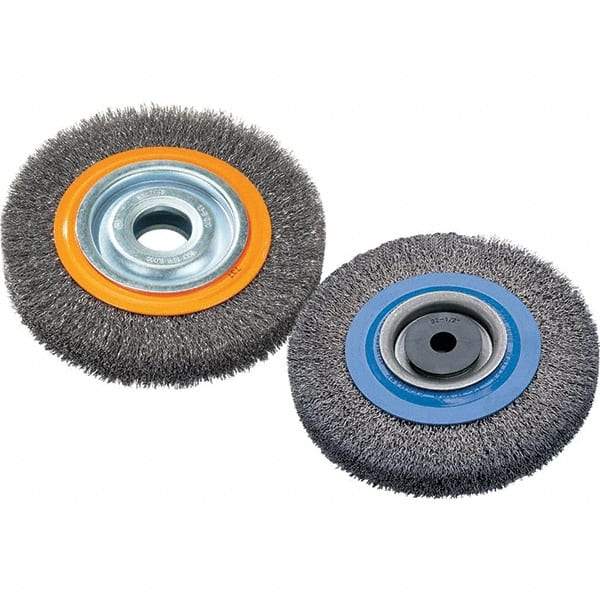 WALTER Surface Technologies - 6" OD, 1-1/4" Arbor Hole, Crimped Steel Wheel Brush - 1-1/8" Face Width, 0.0118" Filament Diam, 6,000 RPM - Americas Industrial Supply