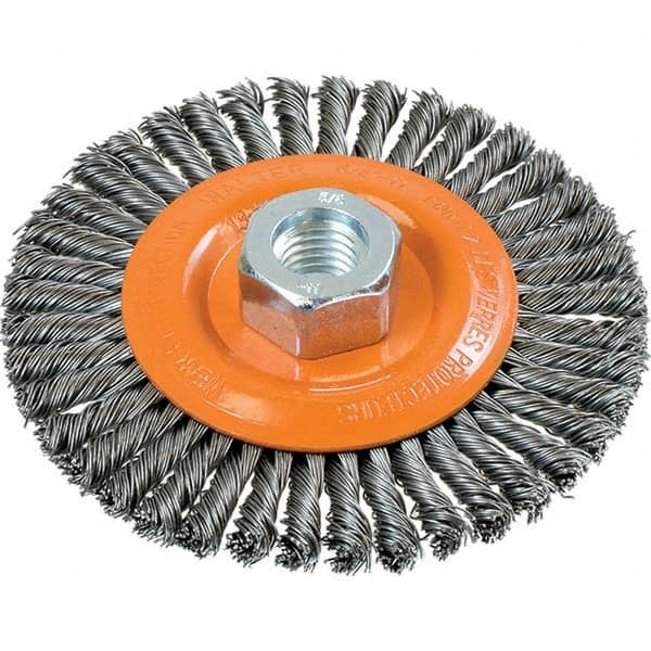 WALTER Surface Technologies - 4-1/2" OD, 5/8-11 Arbor Hole, Stringer Bead Steel Wheel Brush - 3/16" Face Width, 0.02" Filament Diam, 15,000 RPM - Americas Industrial Supply