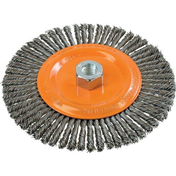 WALTER Surface Technologies - 6-7/8" OD, 5/8-11 Arbor Hole, Stringer Bead Steel Wheel Brush - 1/4" Face Width, 0.02" Filament Diam, 9,000 RPM - Americas Industrial Supply