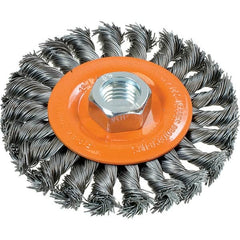 WALTER Surface Technologies - 4" OD, 5/8-11 Arbor Hole, Knotted Steel Wheel Brush - 3/8" Face Width, 0.02" Filament Diam, 20,000 RPM - Americas Industrial Supply