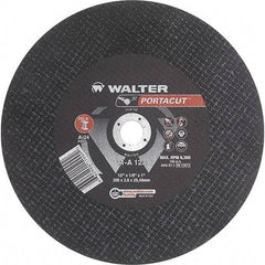 WALTER Surface Technologies - 12" 24 Grit Aluminum Oxide Cutoff Wheel - 1/8" Thick, 1" Arbor, 6,300 Max RPM, Use with Electric & Gas Powered Saws - Americas Industrial Supply