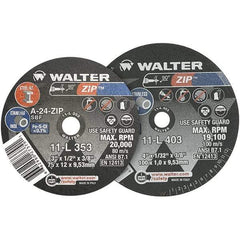 WALTER Surface Technologies - 3" 24 Grit Aluminum Oxide Cutoff Wheel - 1/8" Thick, 3/8" Arbor, 25,470 Max RPM, Use with Die Grinders - Americas Industrial Supply