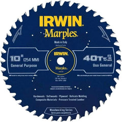 Irwin Blades - 10" Diam, 5/8" Arbor Hole Diam, 40 Tooth Wet & Dry Cut Saw Blade - Carbide-Tipped, Finishing Action, Standard Round Arbor - Americas Industrial Supply