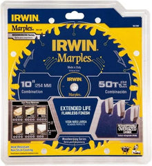 Irwin Blades - 10" Diam, 5/8" Arbor Hole Diam, 50 Tooth Wet & Dry Cut Saw Blade - Carbide-Tipped, Finishing Action, Standard Round Arbor - Americas Industrial Supply