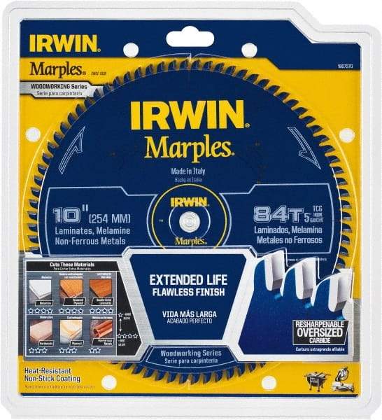 Irwin Blades - 10" Diam, 5/8" Arbor Hole Diam, 84 Tooth Wet & Dry Cut Saw Blade - Carbide-Tipped, Finishing Action, Standard Round Arbor - Americas Industrial Supply