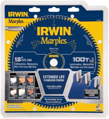 Irwin - 12" Diam, 1" Arbor Hole Diam, 100 Tooth Wet & Dry Cut Saw Blade - Carbide-Tipped, Finishing Action, Standard Round Arbor - Americas Industrial Supply