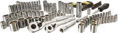 Stanley - 123 Piece 1/4" & 3/8" Drive Chrome Vanadium Finish Deep Well Socket Set - 6 Points, 5/32" to 9/16" (4mm to 19mm) Range, Inch/Metric Measurement Standard - Americas Industrial Supply