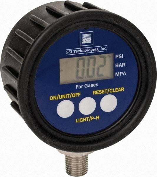 SSI Technologies - 2-1/2" Dial, 1/4 Thread, 0-5 Scale Range, Pressure Gauge - Lower Connection Mount, Accurate to 1% of Scale - Americas Industrial Supply