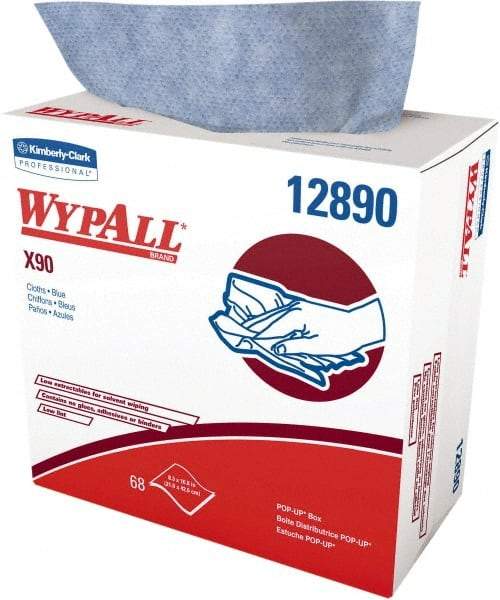 WypAll - X90 Dry Shop Towel/Industrial Wipes - Pop-Up, 16-3/4" x 8-1/4" Sheet Size, Blue - Americas Industrial Supply
