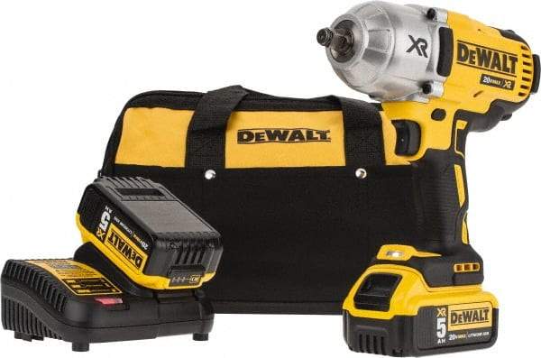 DeWALT - 1/2" Drive 20 Volt Mid-Handle Cordless Impact Wrench & Ratchet - 1,900 RPM, 0 to 2,400 BPM, 700 Ft/Lb Torque, 2 Lithium-Ion Batteries Included - Americas Industrial Supply