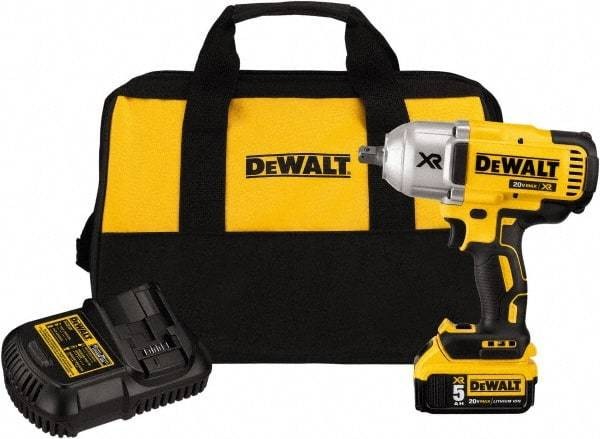 DeWALT - 1/2" Drive 20 Volt Mid-Handle Cordless Impact Wrench & Ratchet - 1,900 RPM, 0 to 2,400 BPM, 700 Ft/Lb Torque, 1 Lithium-Ion Battery Included - Americas Industrial Supply