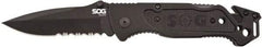 SOG Specialty Knives - 3-13/32" Blade, 8.2" OAL, Partially Serrated Clip Point Folding Knife - 4.8" Closed Length, Plastic, 1 Blade, 1 Edge - Americas Industrial Supply