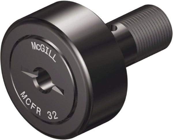 McGill - 30mm Roller Diam x 14mm Width, 12mm Stud Diam x 25mm Length, Crowned Sealed Stud Cam Follower - Steel, 14mm Thread Length, M12x1.5 Thread, 40mm OAL, 1,542 Lb Dynamic Cap, 1,810 Lb Static Cap - Americas Industrial Supply