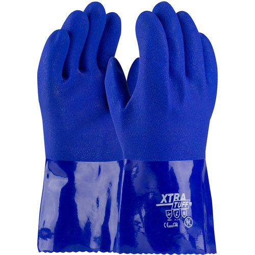 ‎58-8656/XL Coated Supported Gloves - XtraTuff - Oil Resistant Supported PVC - Blue - Rough Coated - 12 Inch - Exact Industrial Supply