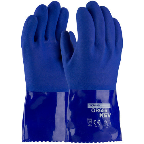 ‎58-8658K/L Gloves w/Kevlar Brand - XtraTuff - Oil Resistant Supported PVC - Kevlar Lined - Bl - Sandy - 12 In - Exact Industrial Supply