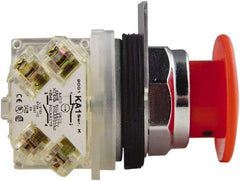 Schneider Electric - 30mm Mount Hole, Extended Mushroom Head, Pushbutton Switch with Contact Block - Round, Red Pushbutton, Maintained (MA) - Americas Industrial Supply