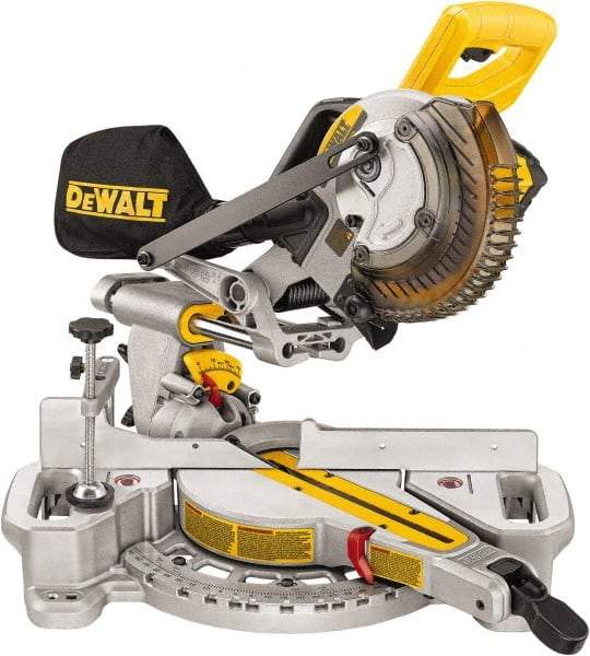 DeWALT - 4 Amp, 20 Volt, 3,750 RPM, 48° Left Single Bevel Sliding Miter Saw - 5/8" Arbor, 7-1/4" Blade Diam, Includes Battery Charger & Battery - Americas Industrial Supply