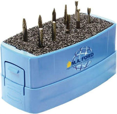 M.A. Ford - 10 Piece, 3mm Shank Burr Set - Solid Carbide, Multiple Head Shapes, 3° Included Angle - Americas Industrial Supply