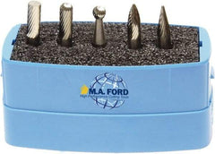 M.A. Ford - 5 Piece, 6mm Shank Burr Set - Solid Carbide, Multiple Head Shapes, 6° Included Angle - Americas Industrial Supply