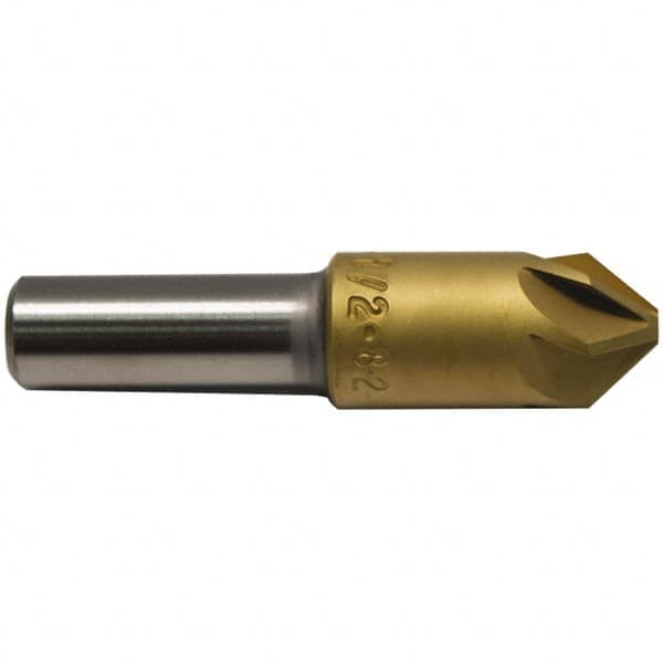 M.A. Ford - 1/2" Head Diam, 3/8" Shank Diam, 6 Flute 120° High Speed Steel Countersink - TiN Finish, 2" OAL - Americas Industrial Supply