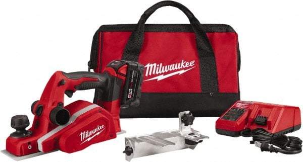 Milwaukee Tool - 18V 3-1/4" Planer - Battery, Charger, Bag and Bevel/Edge Guide, 2 Double Edge Blades Included - Americas Industrial Supply