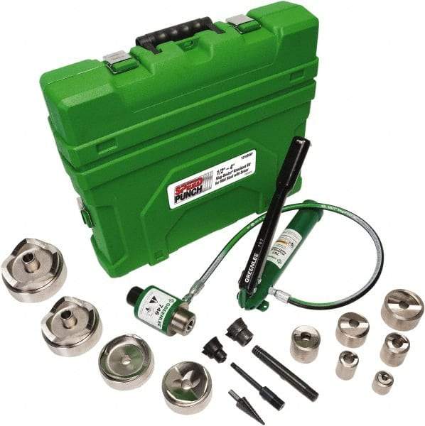 Greenlee - 18 Piece, 0.885 to 4.544" Punch Hole Diam, Power Knockout Set - Round Punch, 10 Gage Mild Steel - Americas Industrial Supply