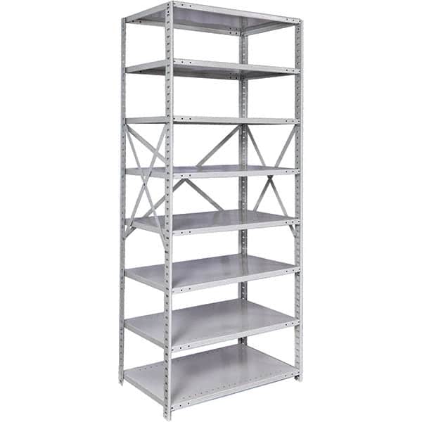 Hallowell - 8 Shelf Starter Medium-Duty Open Steel Shelving - 500 Lb Capacity, 36" Wide x 87" High x 12" Deep, Platinum - Americas Industrial Supply