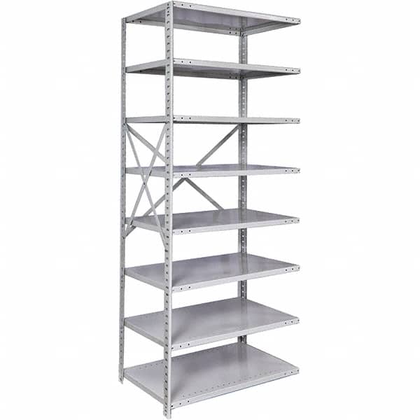 Hallowell - 8 Shelf Add-On Medium-Duty Open Steel Shelving - 500 Lb Capacity, 36" Wide x 87" High x 12" Deep, Platinum - Americas Industrial Supply
