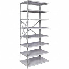 Hallowell - 8 Shelf Add-On Medium-Duty Open Steel Shelving - 500 Lb Capacity, 36" Wide x 87" High x 12" Deep, Platinum - Americas Industrial Supply