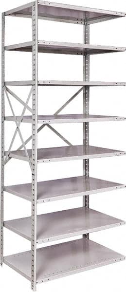 Hallowell - 8 Shelf Add-On Medium-Duty Open Steel Shelving - 500 Lb Capacity, 36" Wide x 87" High x 24" Deep, Platinum - Americas Industrial Supply