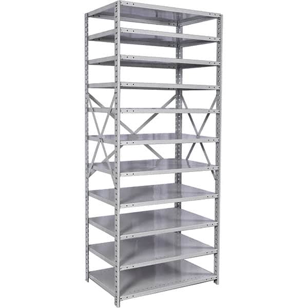 Hallowell - 11 Shelf Starter Medium-Duty Open Steel Shelving - 375 Lb Capacity, 48" Wide x 87" High x 18" Deep, Platinum - Americas Industrial Supply