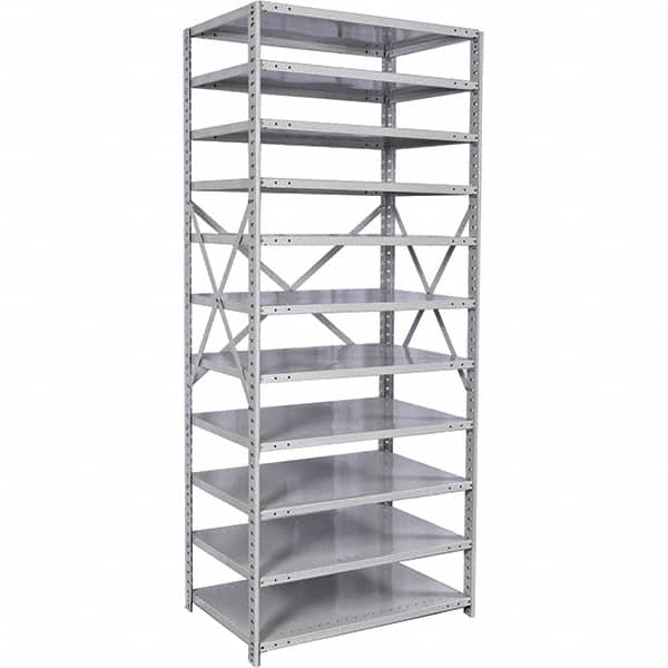 Hallowell - 11 Shelf Starter Medium-Duty Open Steel Shelving - 500 Lb Capacity, 36" Wide x 87" High x 18" Deep, Platinum - Americas Industrial Supply