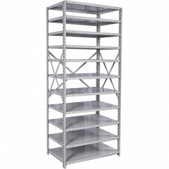 Hallowell - 11 Shelf Starter Medium-Duty Open Steel Shelving - 500 Lb Capacity, 36" Wide x 87" High x 12" Deep, Platinum - Americas Industrial Supply